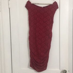 Maroon ruched lace dress
